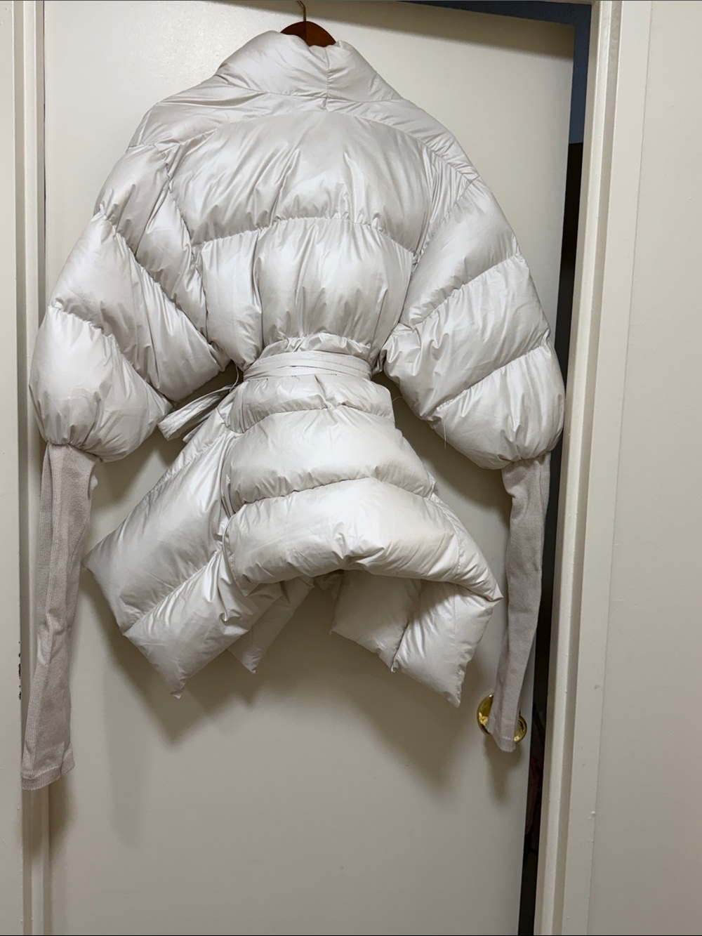 AKIRA Cream Quilted Wrap Puffer Jacket with Tie Belt - Picture 5 of 5